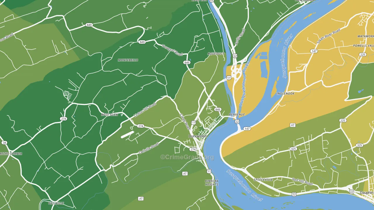 Duncannon, PA Map of Vehicle Theft Rates