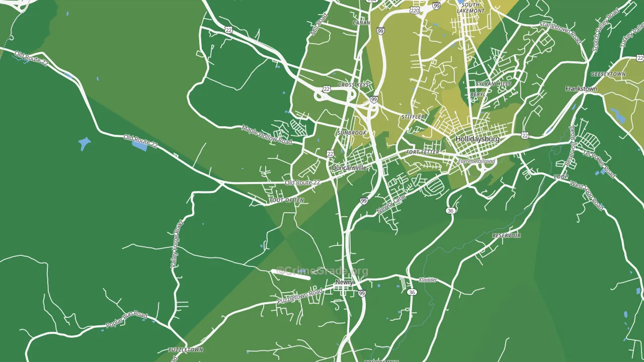Duncansville, PA Map of Vehicle Theft Rates