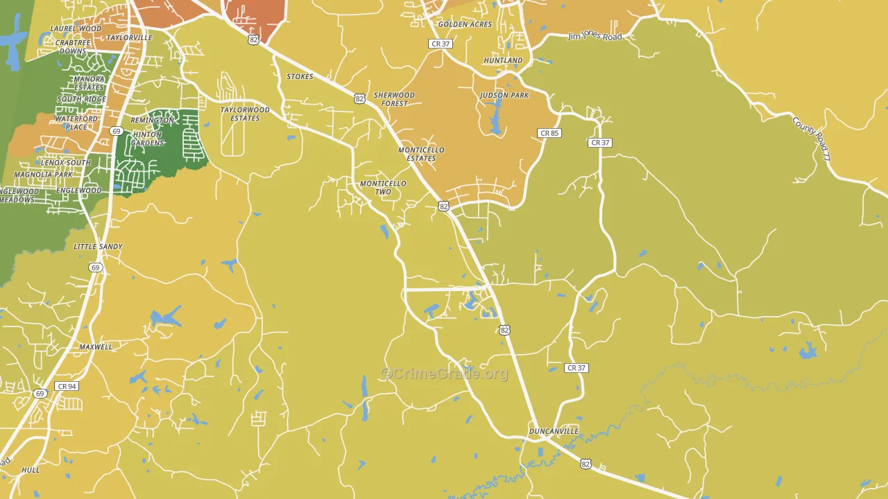 Duncanville, AL Map of Vehicle Theft Rates