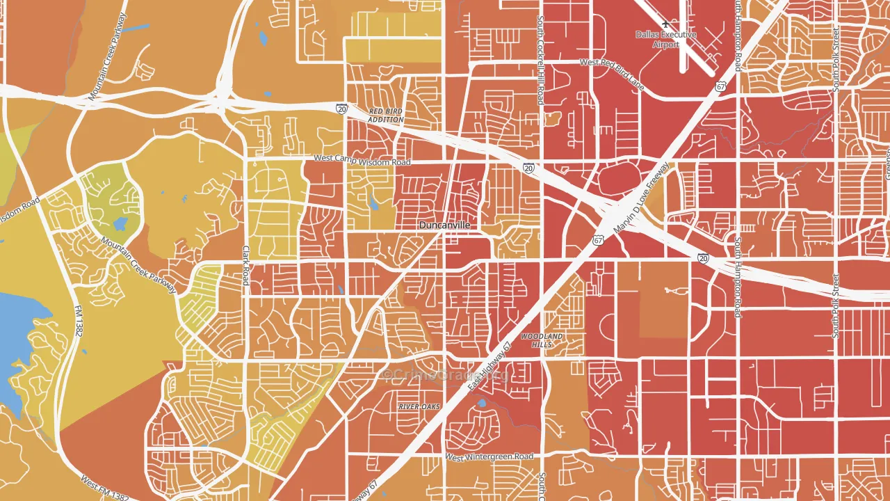 Duncanville, TX Map of Vehicle Theft Rates