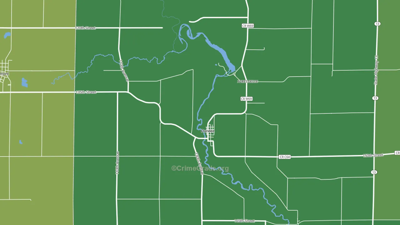 Dundee, IA Map of Vehicle Theft Rates