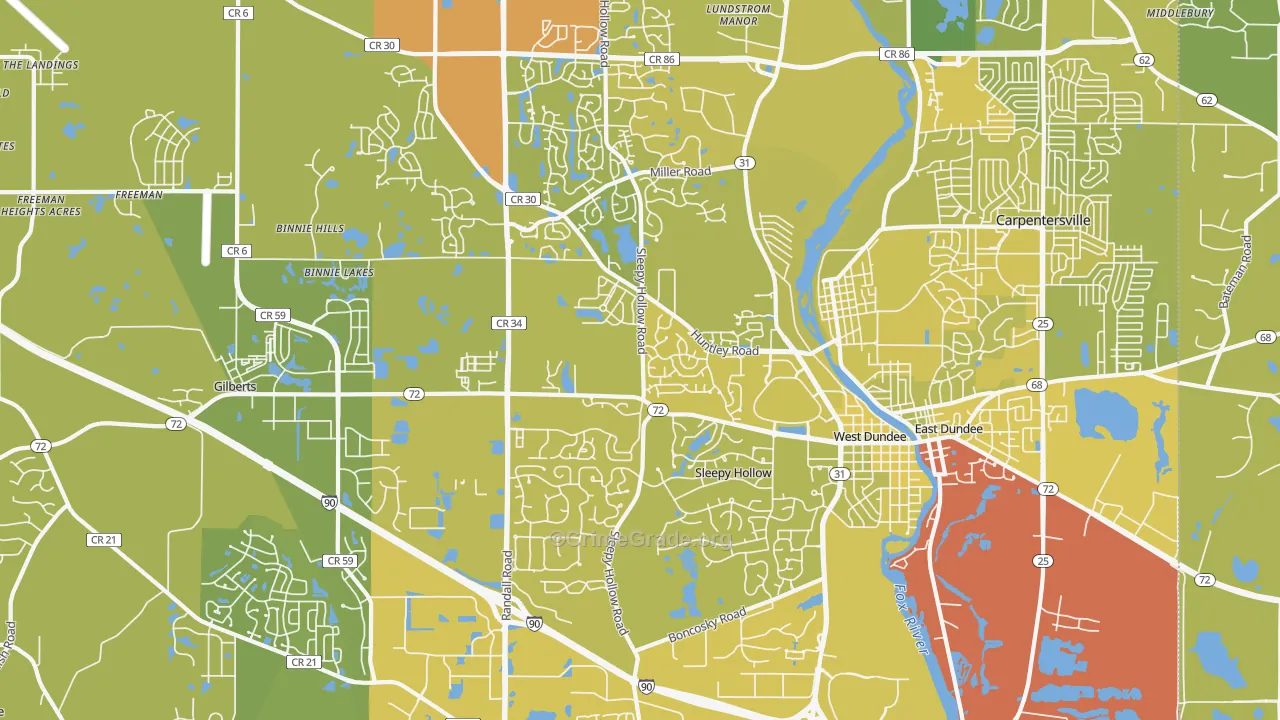 Dundee, IL Map of Vehicle Theft Rates