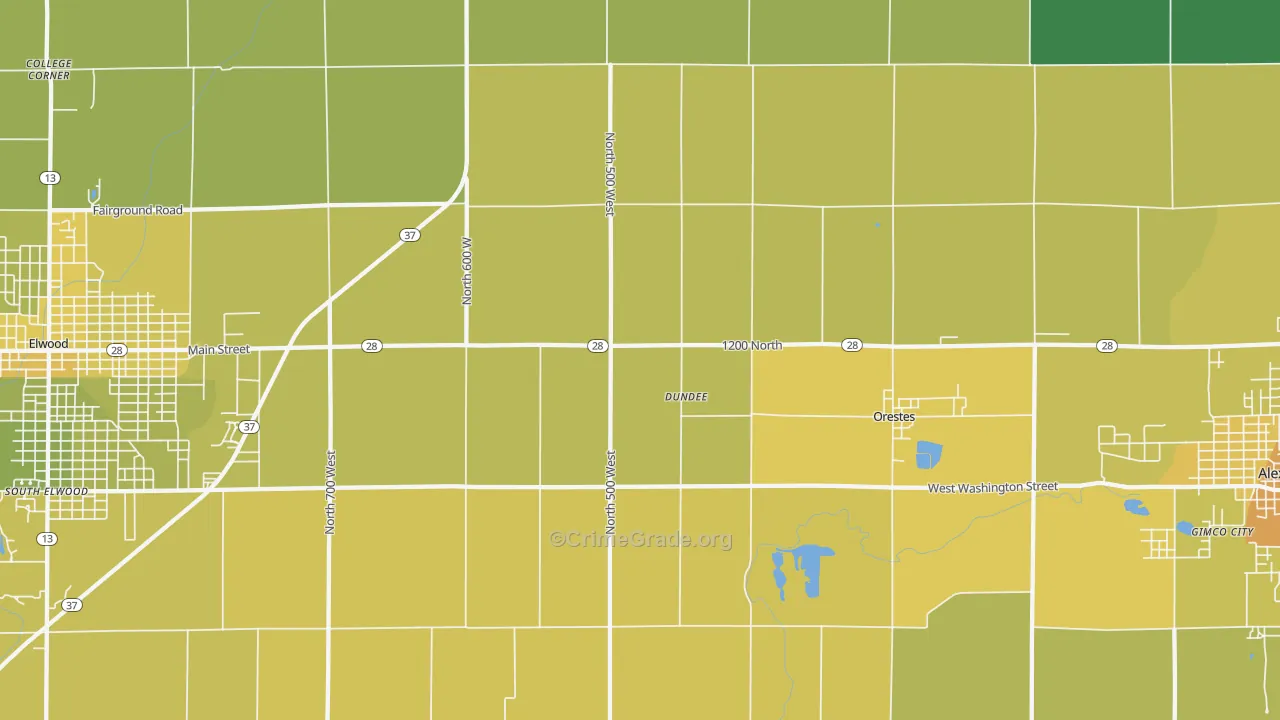 Dundee, IN Map of Vehicle Theft Rates
