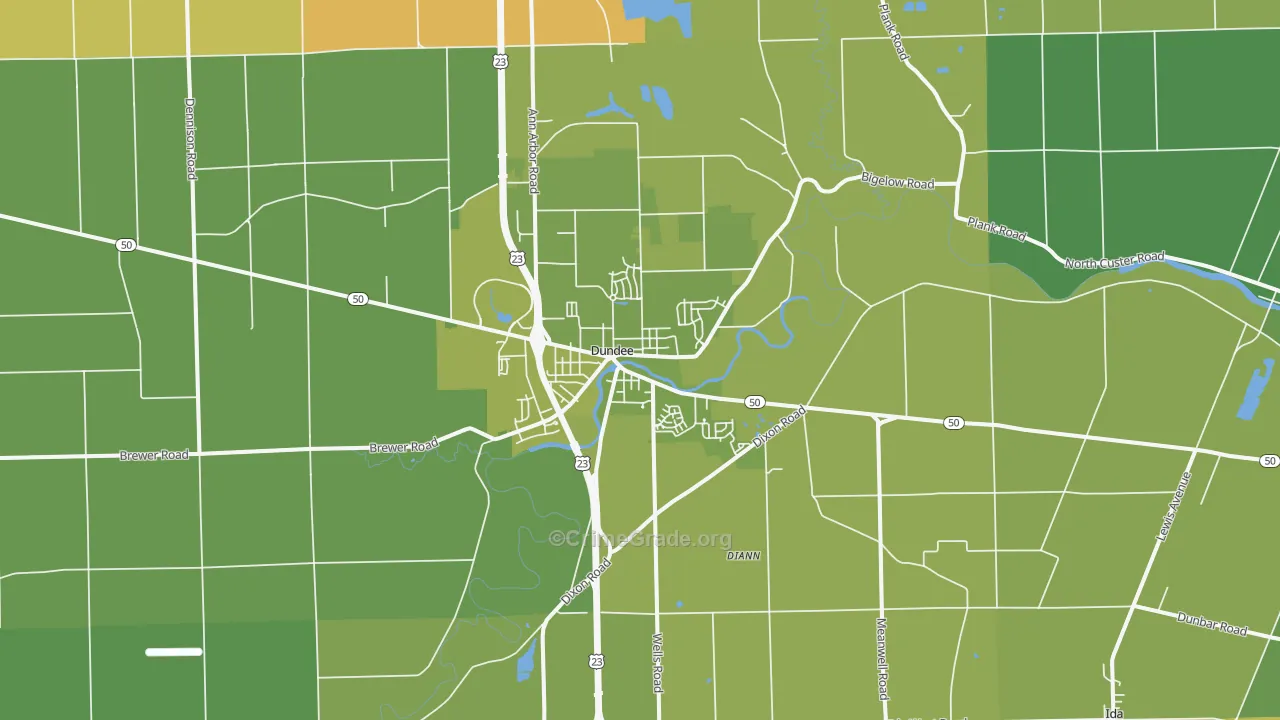 Dundee, MI Map of Vehicle Theft Rates