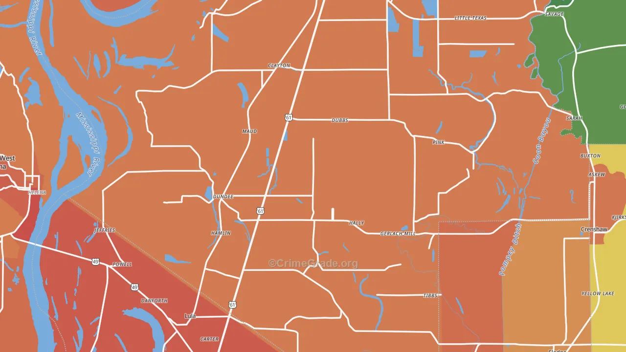 Dundee, MS Map of Vehicle Theft Rates