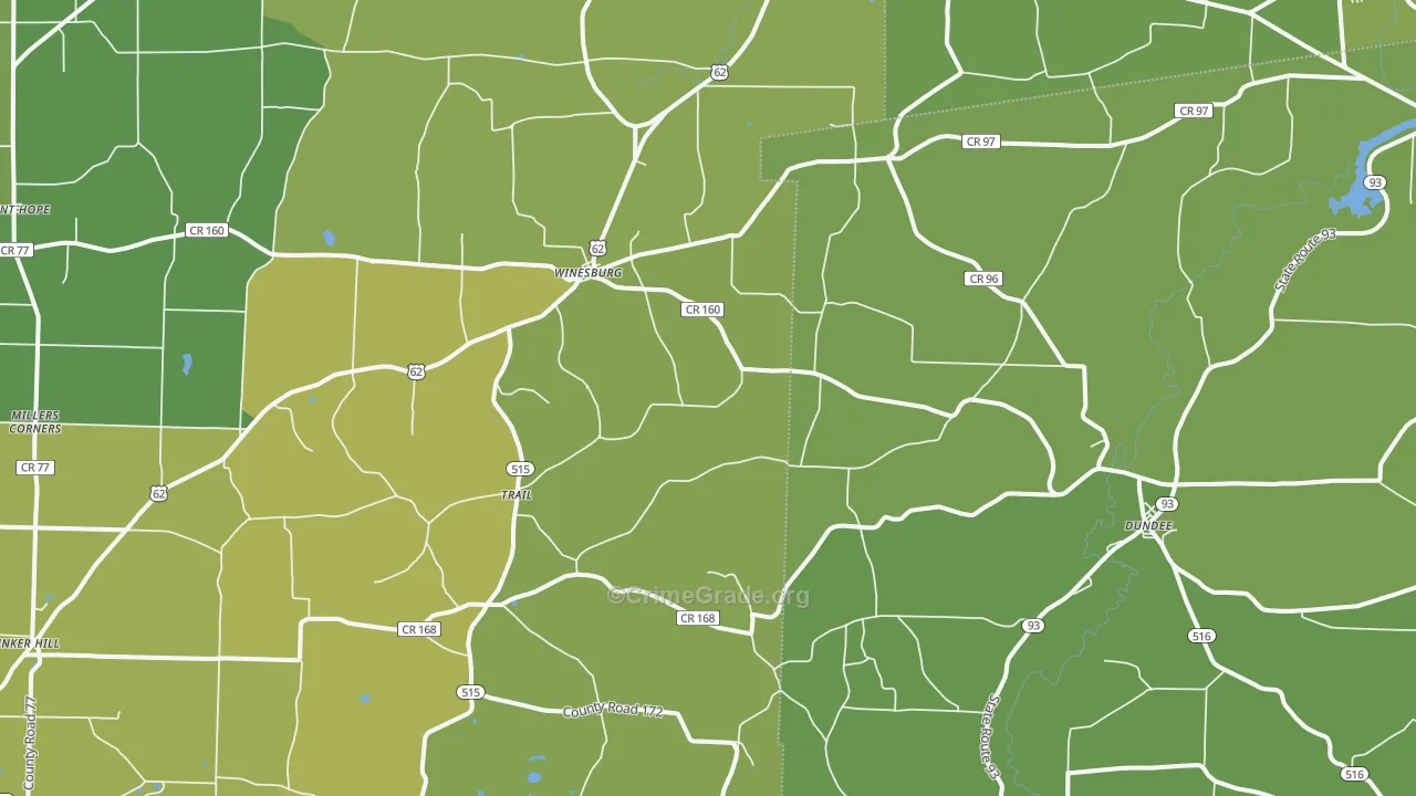 Dundee, OH Map of Vehicle Theft Rates