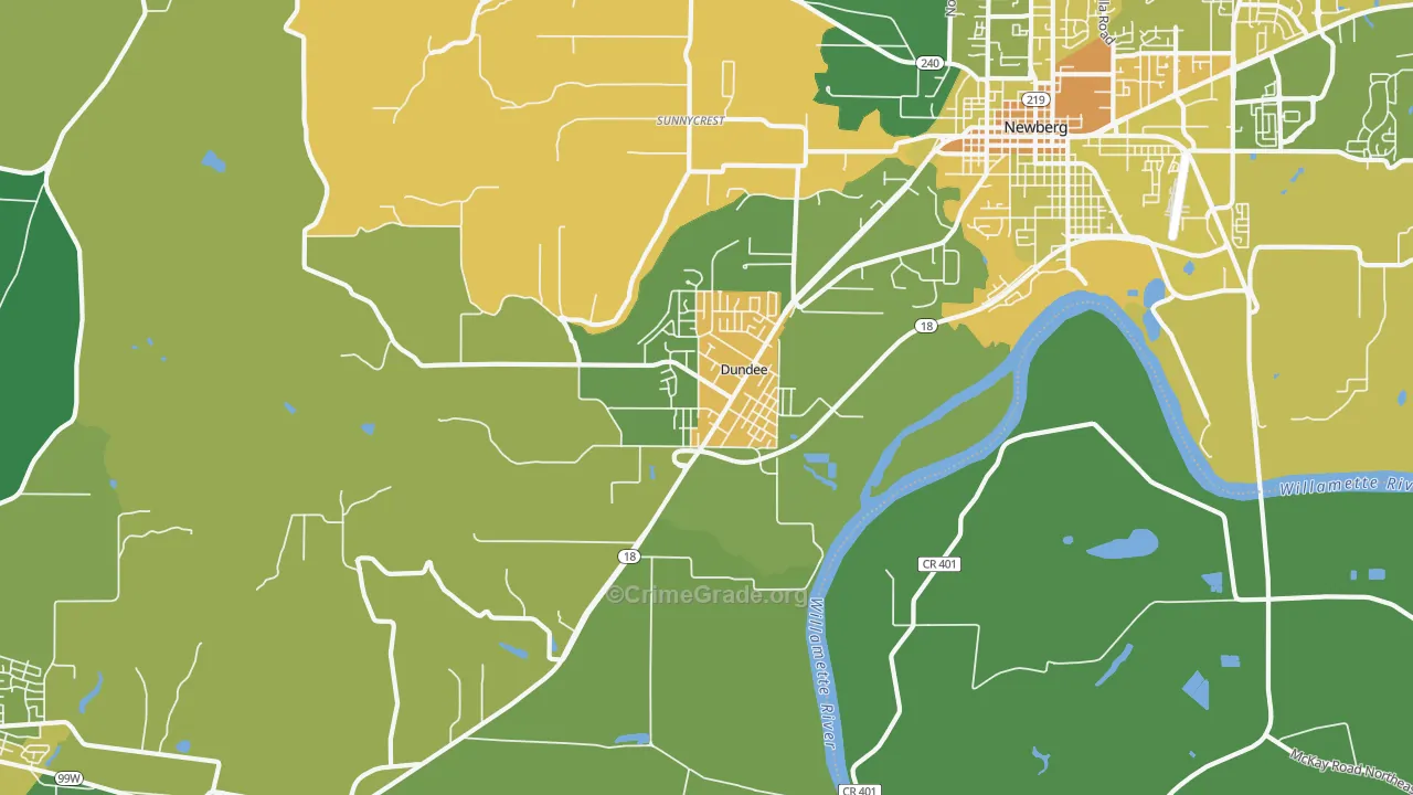 Dundee, OR Map of Vehicle Theft Rates