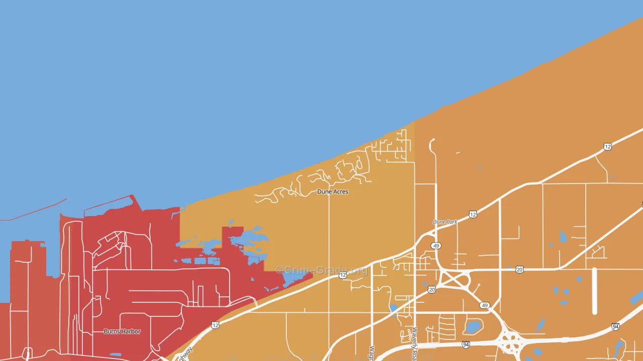 Dune Acres, IN Map of Vehicle Theft Rates
