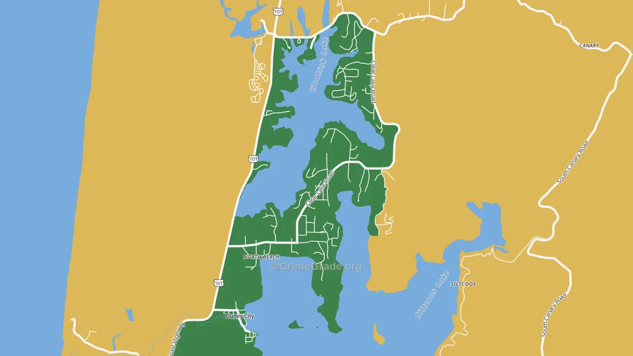 Dunes City, OR Map of Vehicle Theft Rates