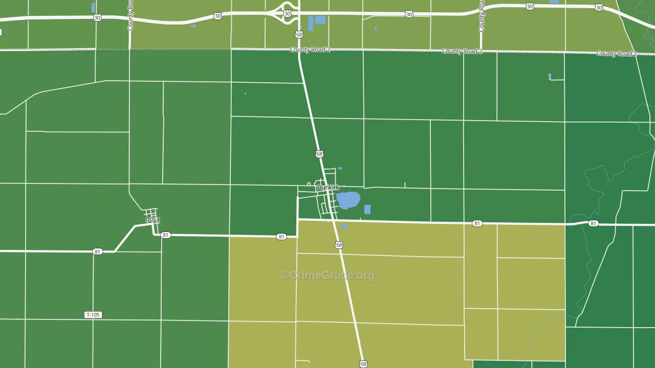 Dunkirk, OH Map of Vehicle Theft Rates