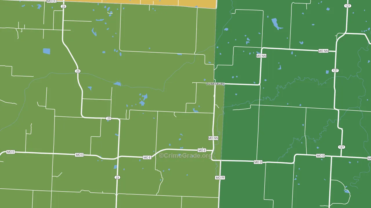 Dunksburg, MO Map of Vehicle Theft Rates