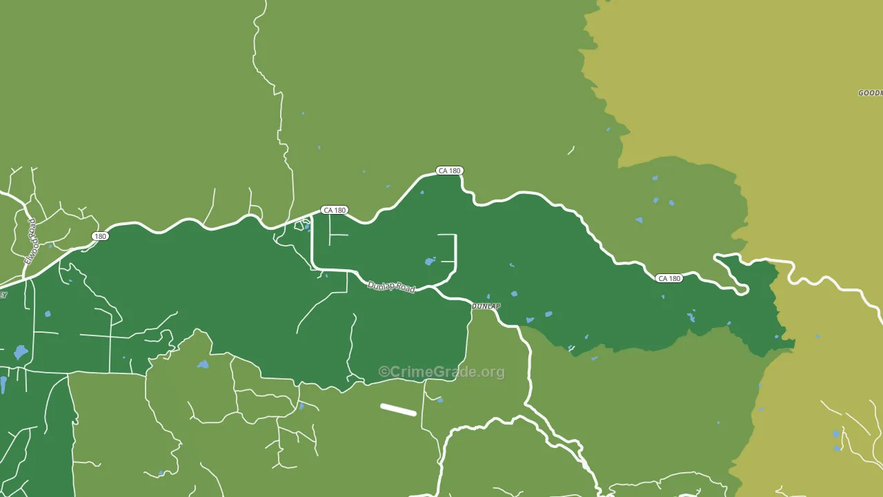 Dunlap, CA Map of Vehicle Theft Rates