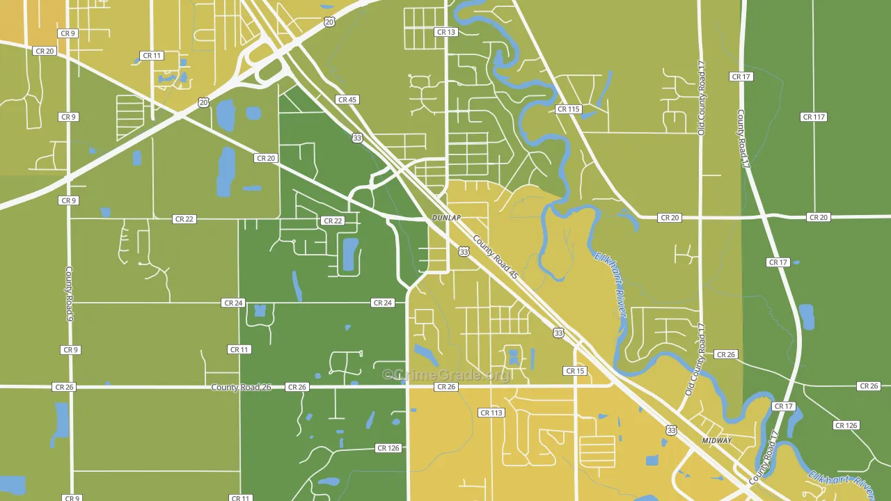 Dunlap, IN Map of Vehicle Theft Rates
