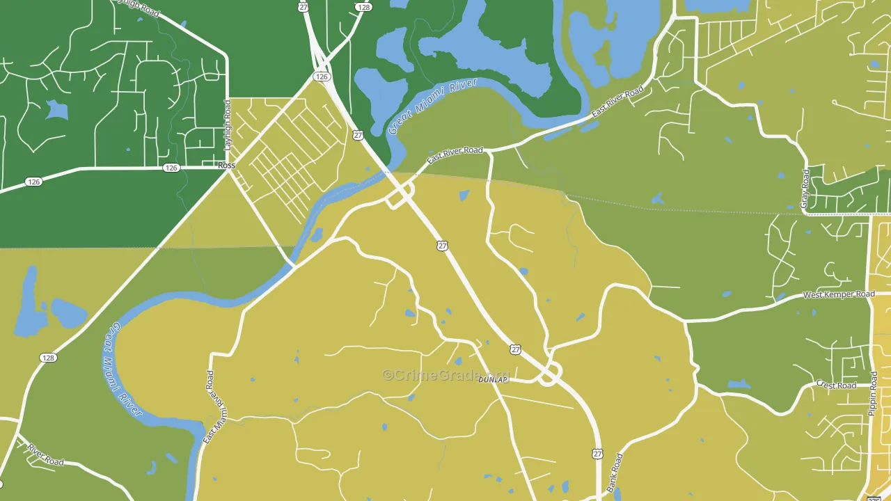 Dunlap, OH Map of Vehicle Theft Rates