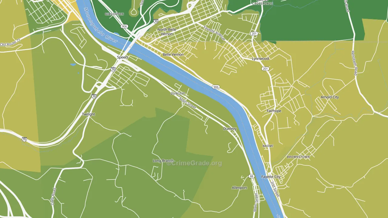 Dunlevy, PA Map of Vehicle Theft Rates