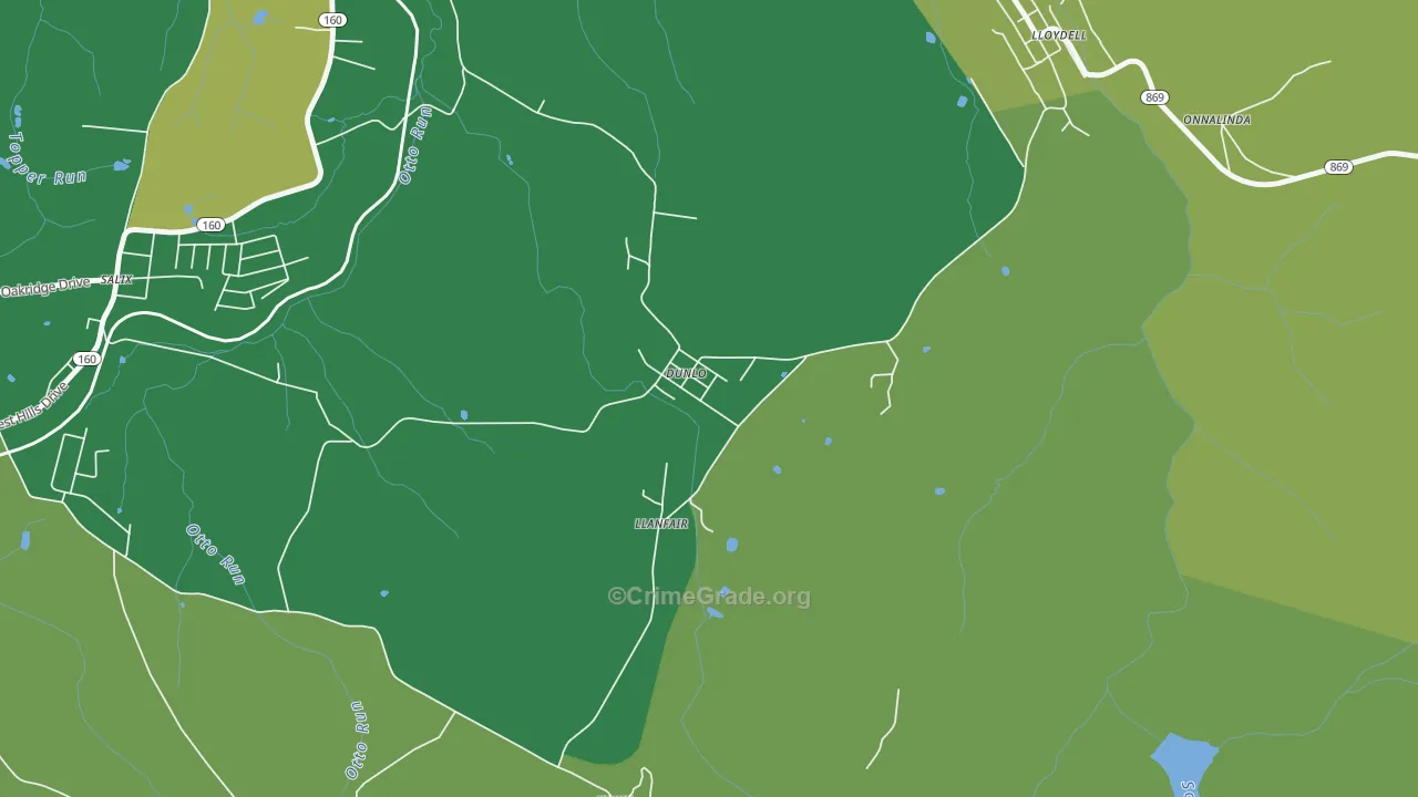 Dunlo, PA Map of Vehicle Theft Rates