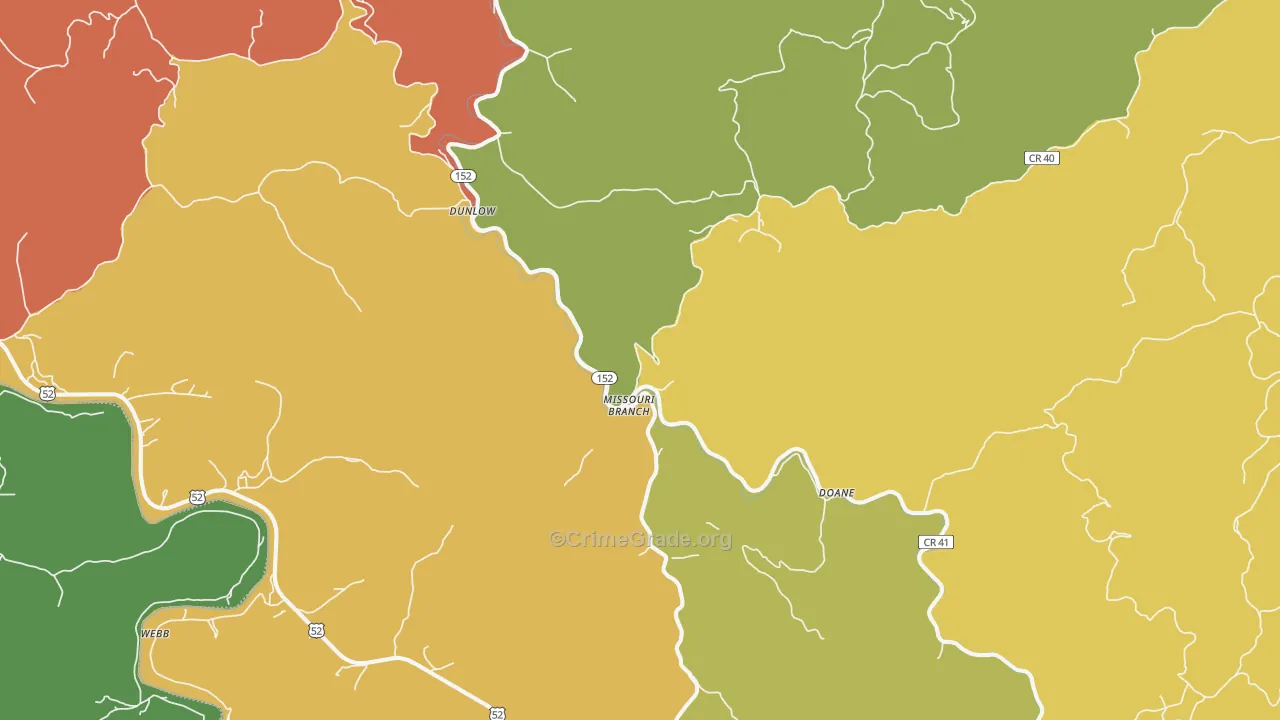 Dunlow, WV Map of Vehicle Theft Rates