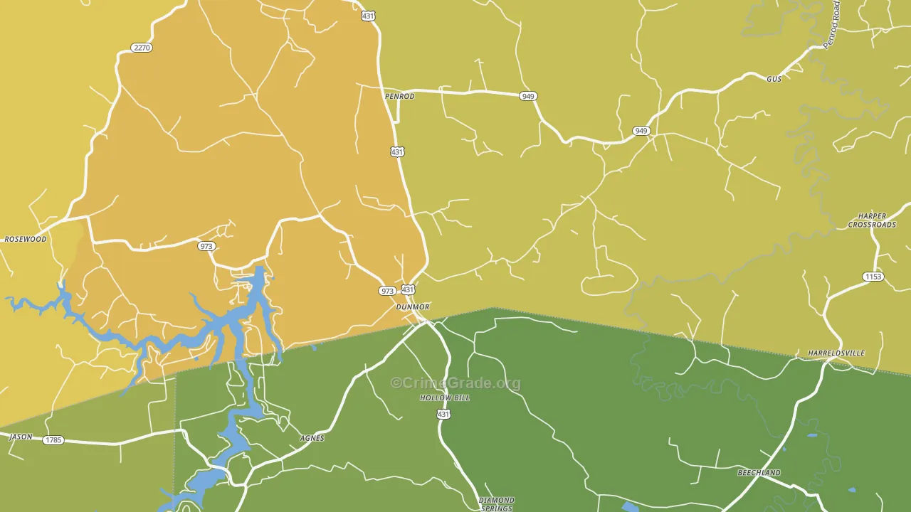 Dunmor, KY Map of Vehicle Theft Rates