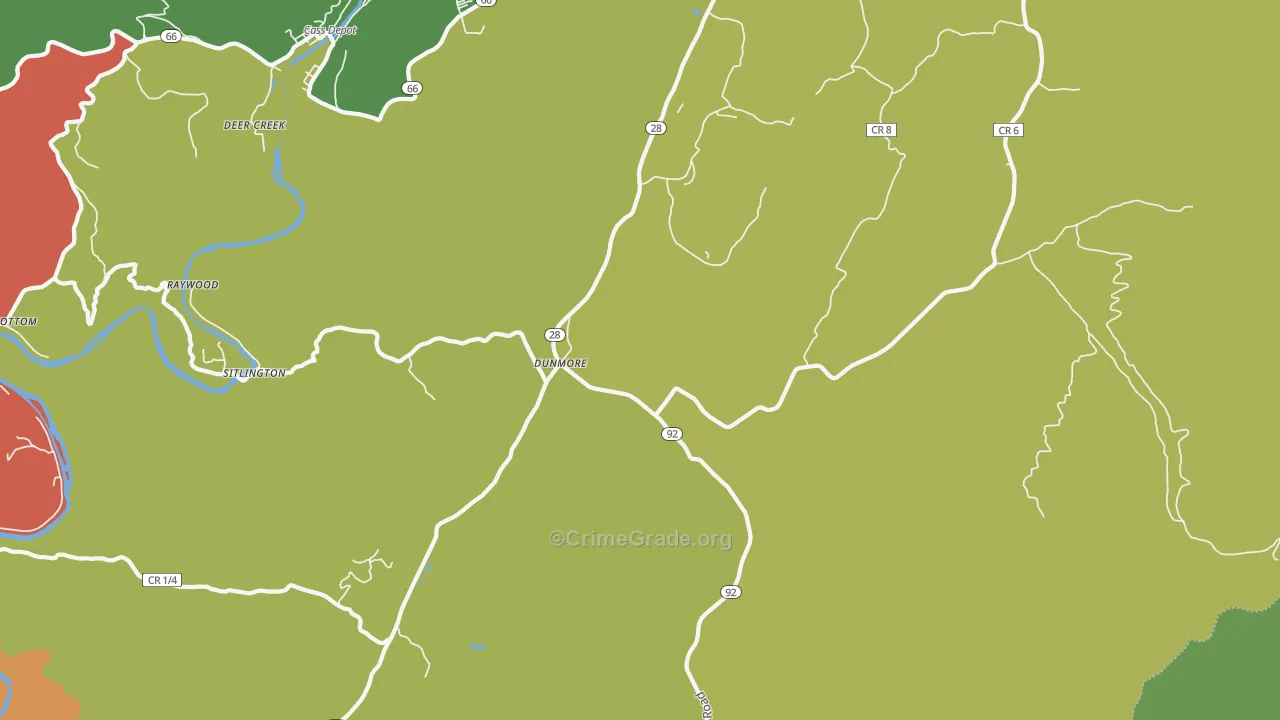 Dunmore, WV Map of Vehicle Theft Rates