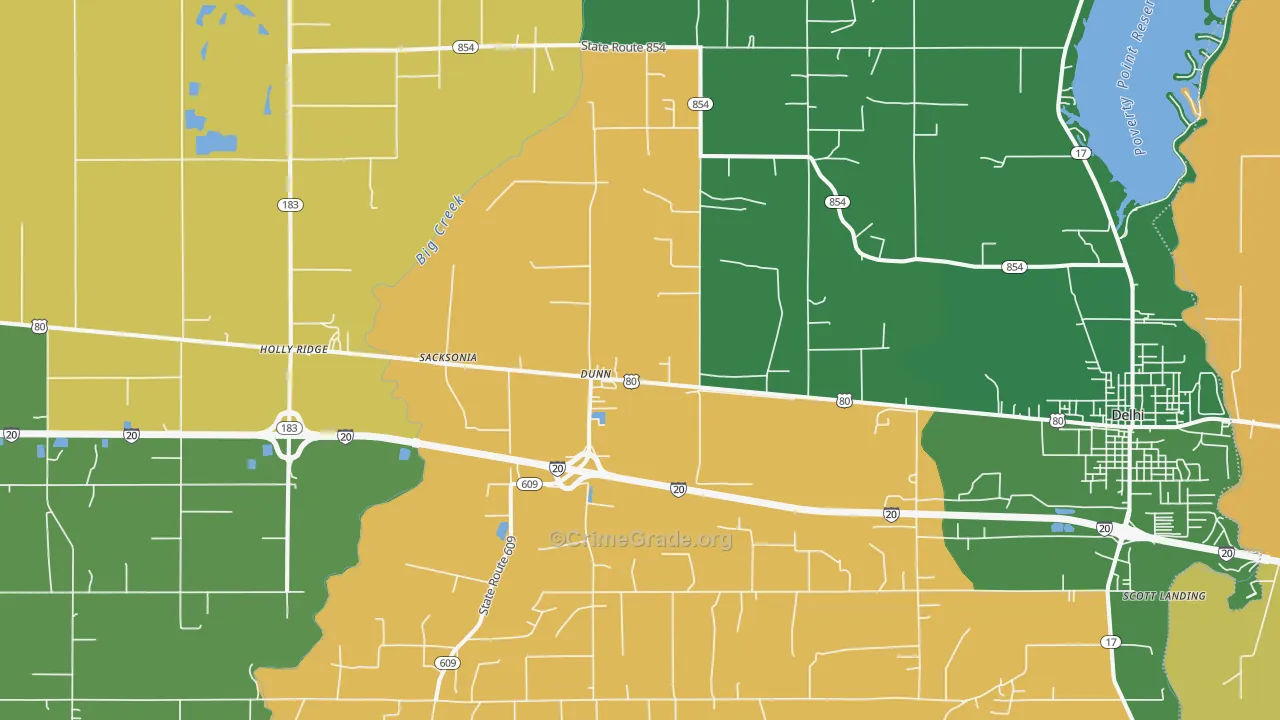 Dunn, LA Map of Vehicle Theft Rates