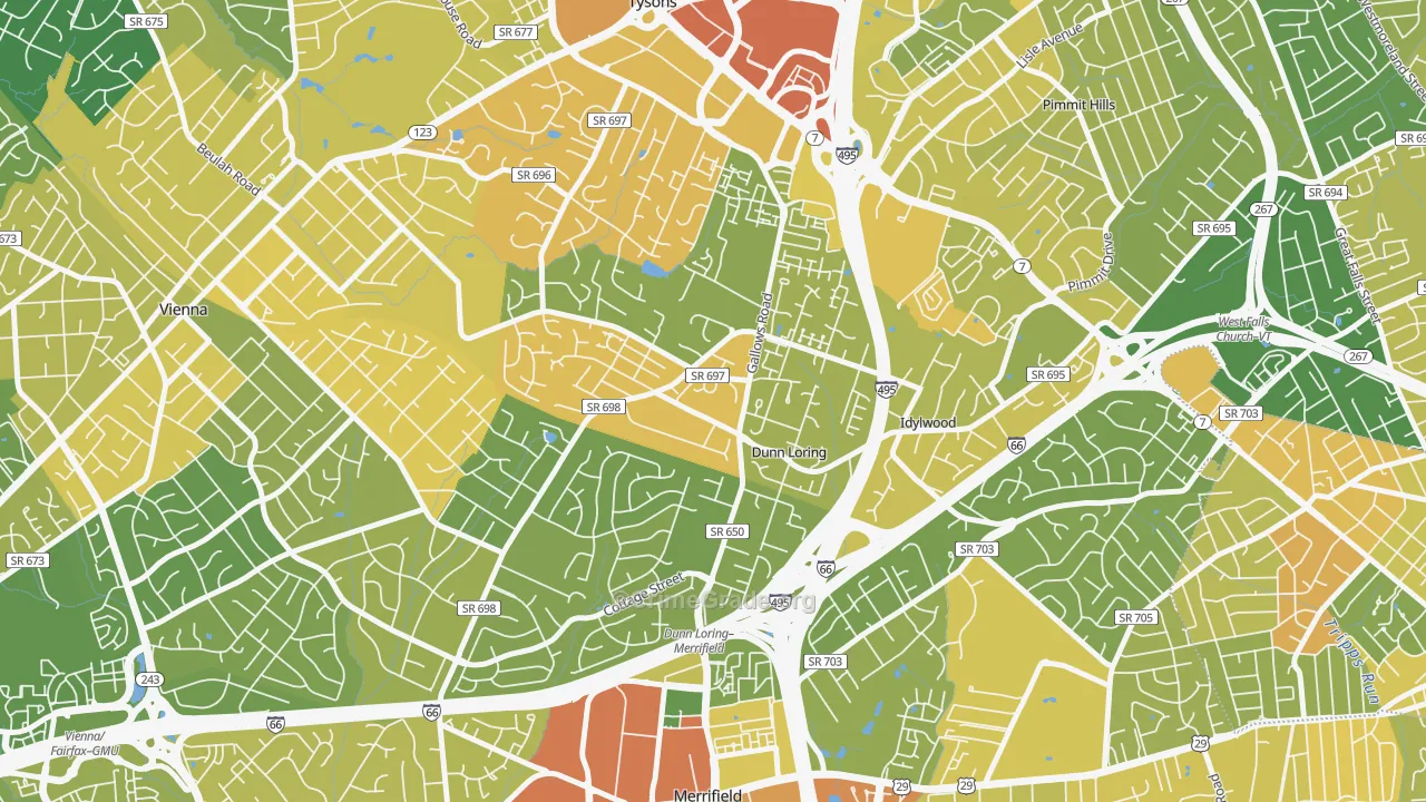 Dunn Loring, VA Map of Vehicle Theft Rates