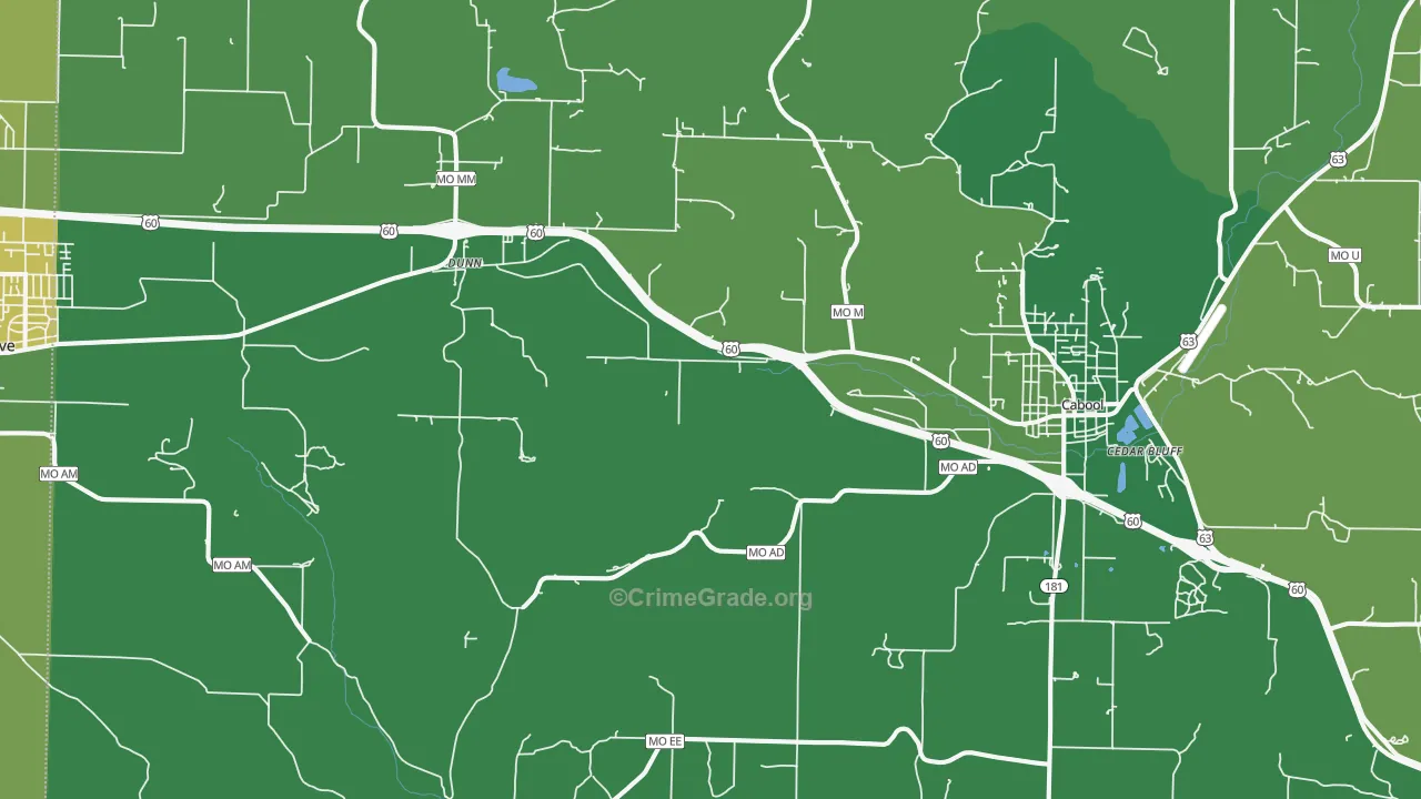Dunn, MO Map of Vehicle Theft Rates