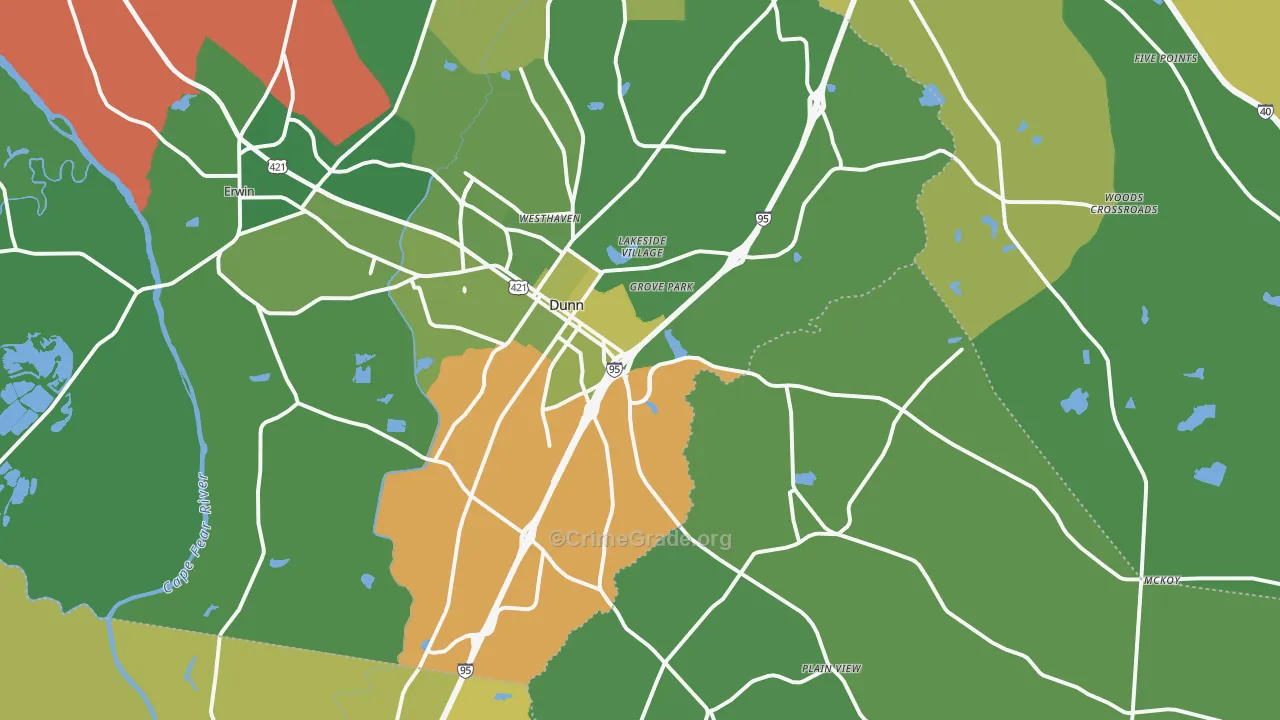 Dunn, NC Map of Vehicle Theft Rates