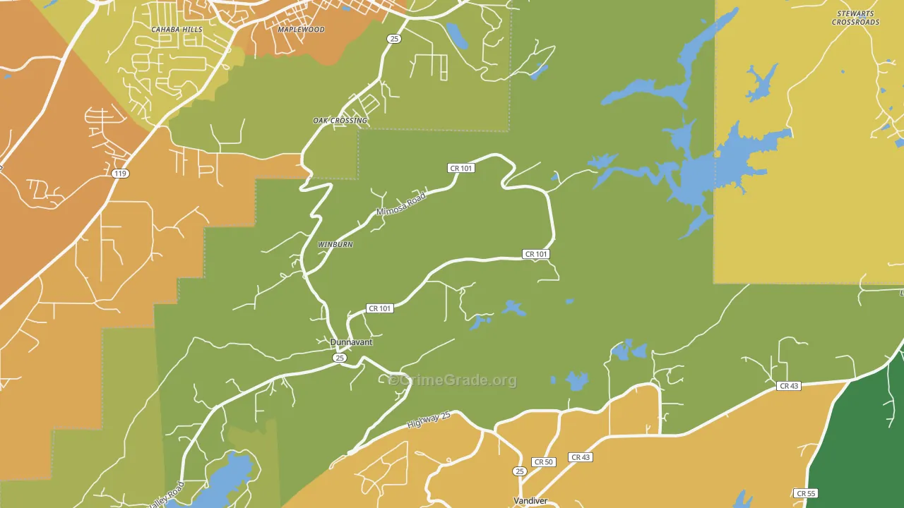Dunnavant, AL Map of Vehicle Theft Rates