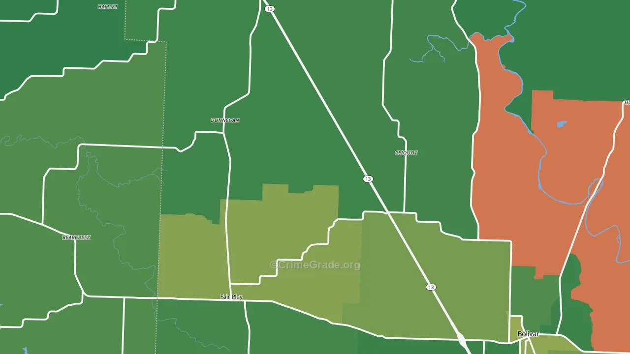 Dunnegan, MO Map of Vehicle Theft Rates