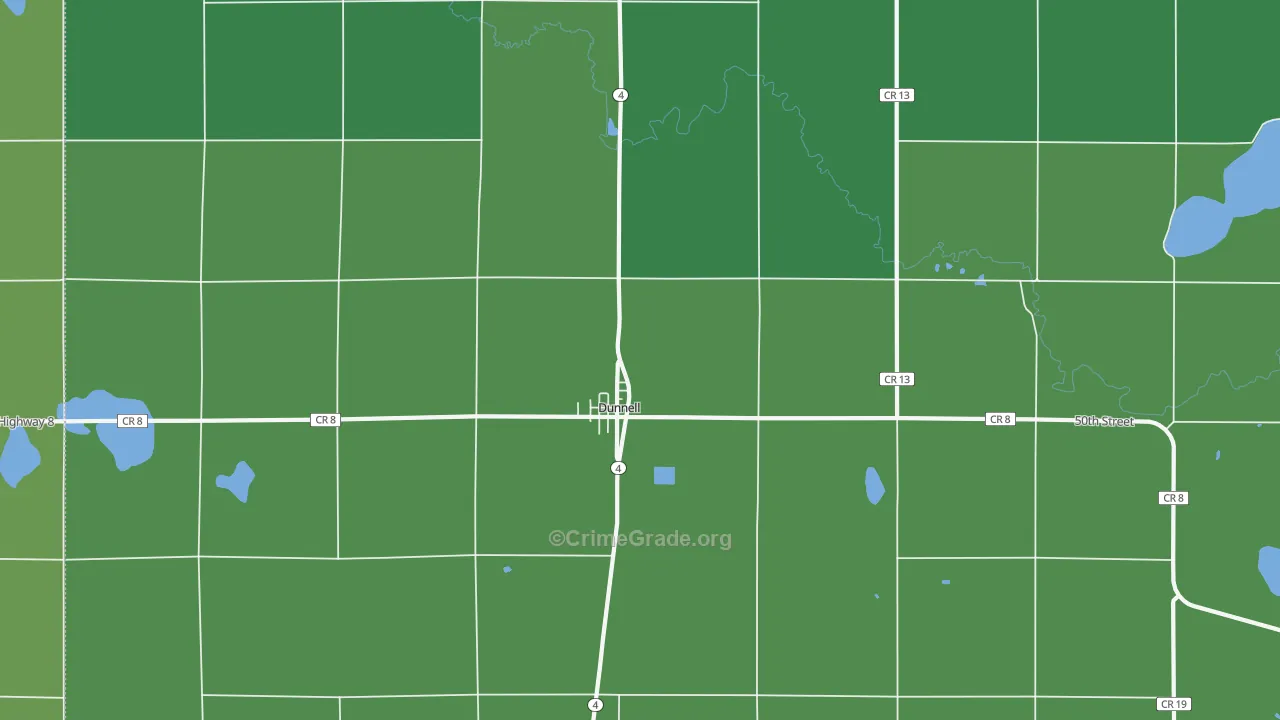 Dunnell, MN Map of Vehicle Theft Rates