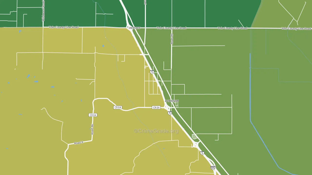 Dunnigan, CA Map of Vehicle Theft Rates