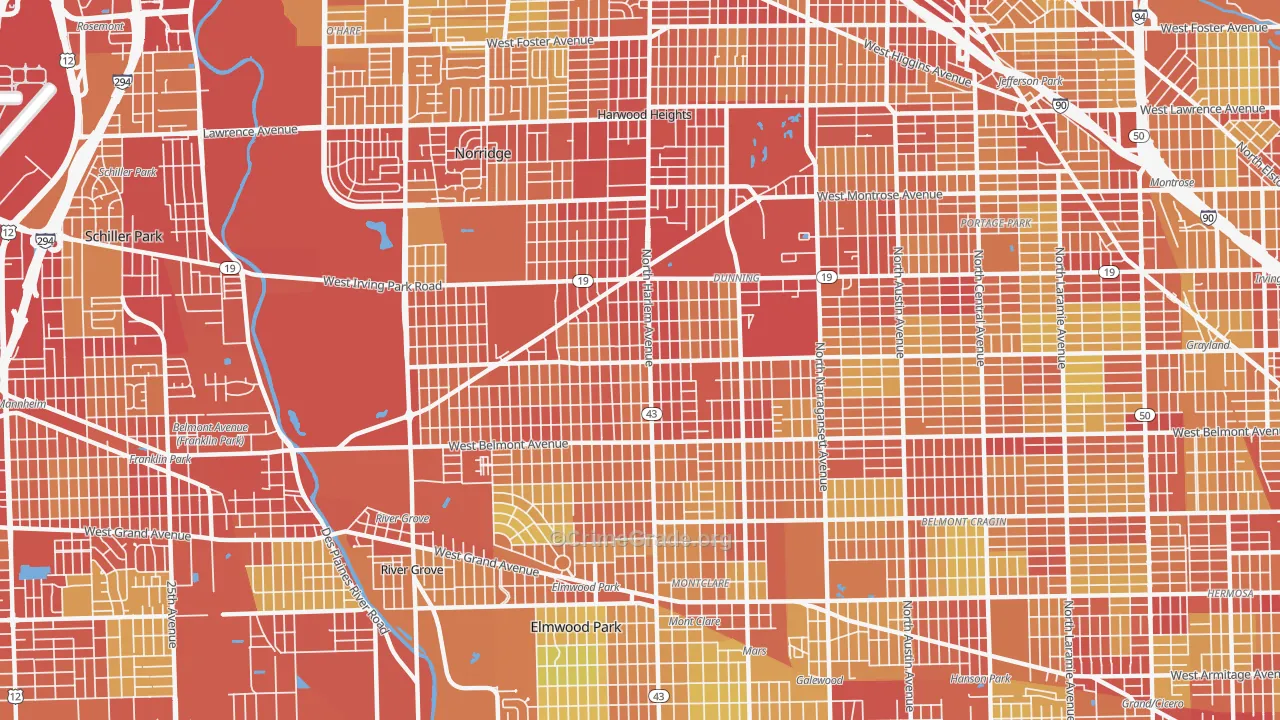 Dunning, Chicago, IL Map of Vehicle Theft Rates
