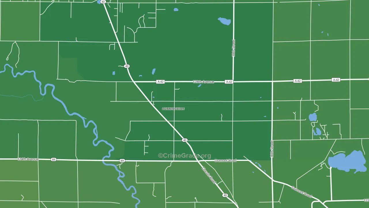 Dunningville, MI Map of Vehicle Theft Rates