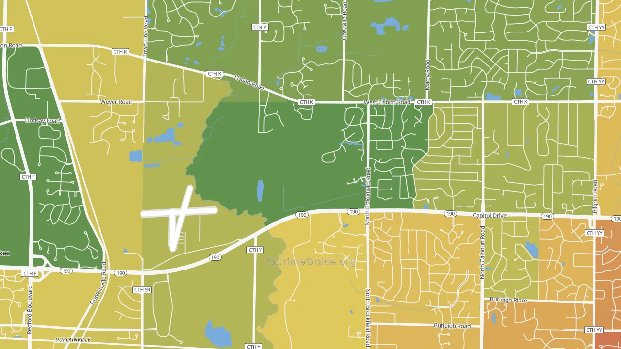 Duplainville, WI Map of Vehicle Theft Rates