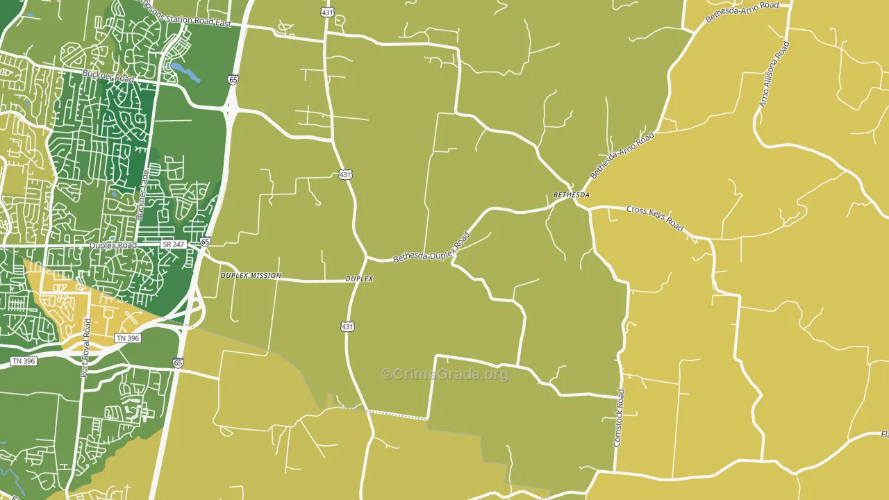 Duplex, TN Map of Vehicle Theft Rates
