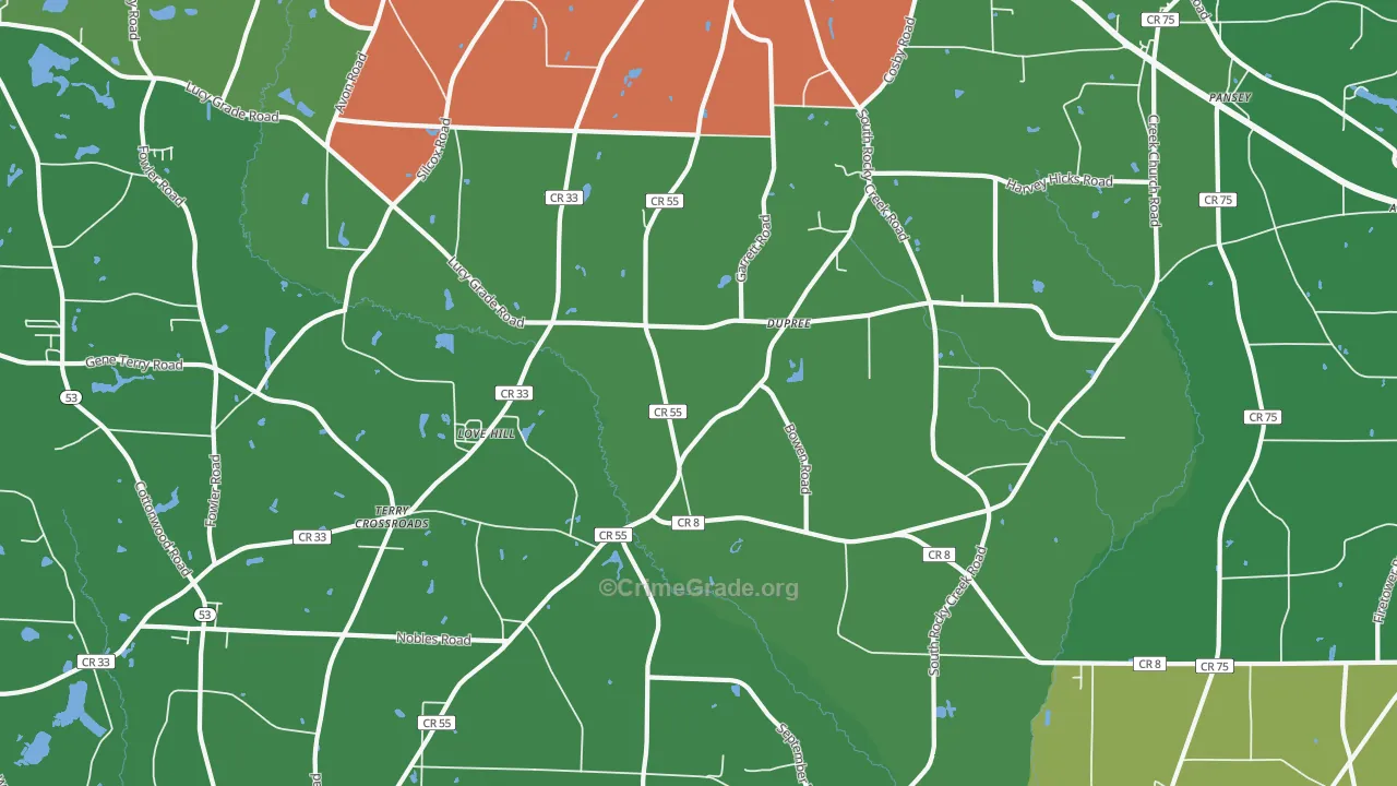 Dupree, AL Map of Vehicle Theft Rates