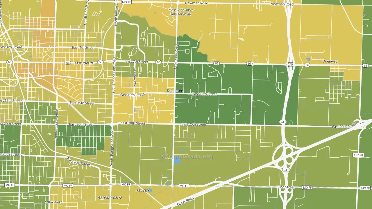 Duquesne, MO Map of Vehicle Theft Rates