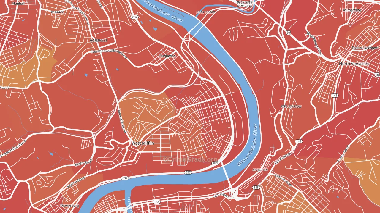 Duquesne, PA Map of Vehicle Theft Rates