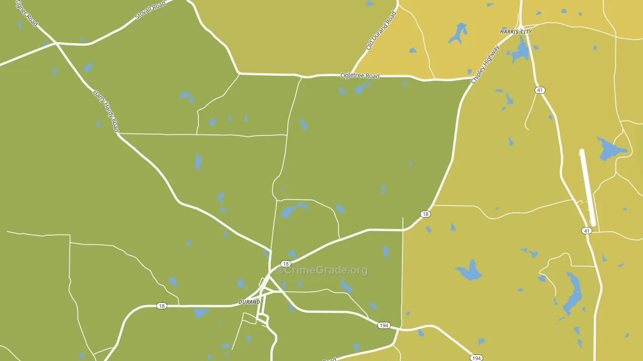 Durand, GA Map of Vehicle Theft Rates