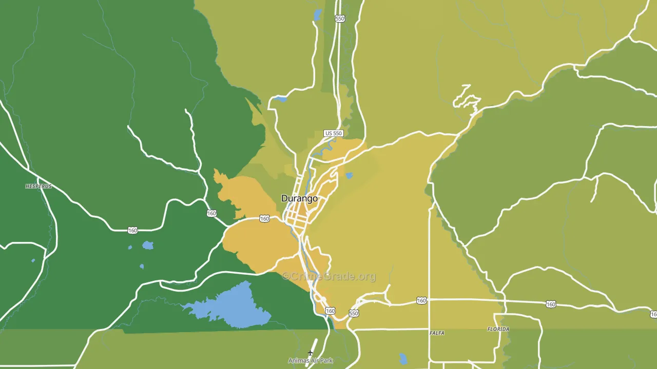 Durango, CO Map of Vehicle Theft Rates