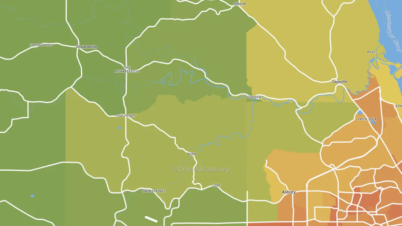Durango, IA Map of Vehicle Theft Rates