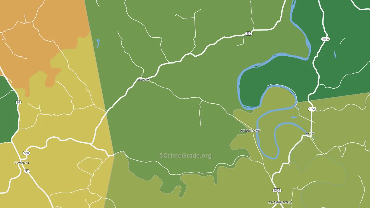 Durbintown, KY Map of Vehicle Theft Rates