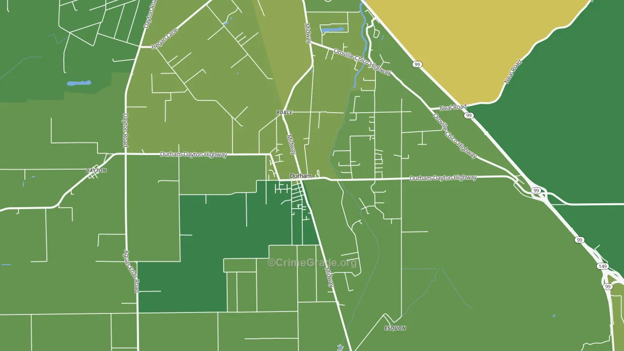 Durham, CA Map of Vehicle Theft Rates