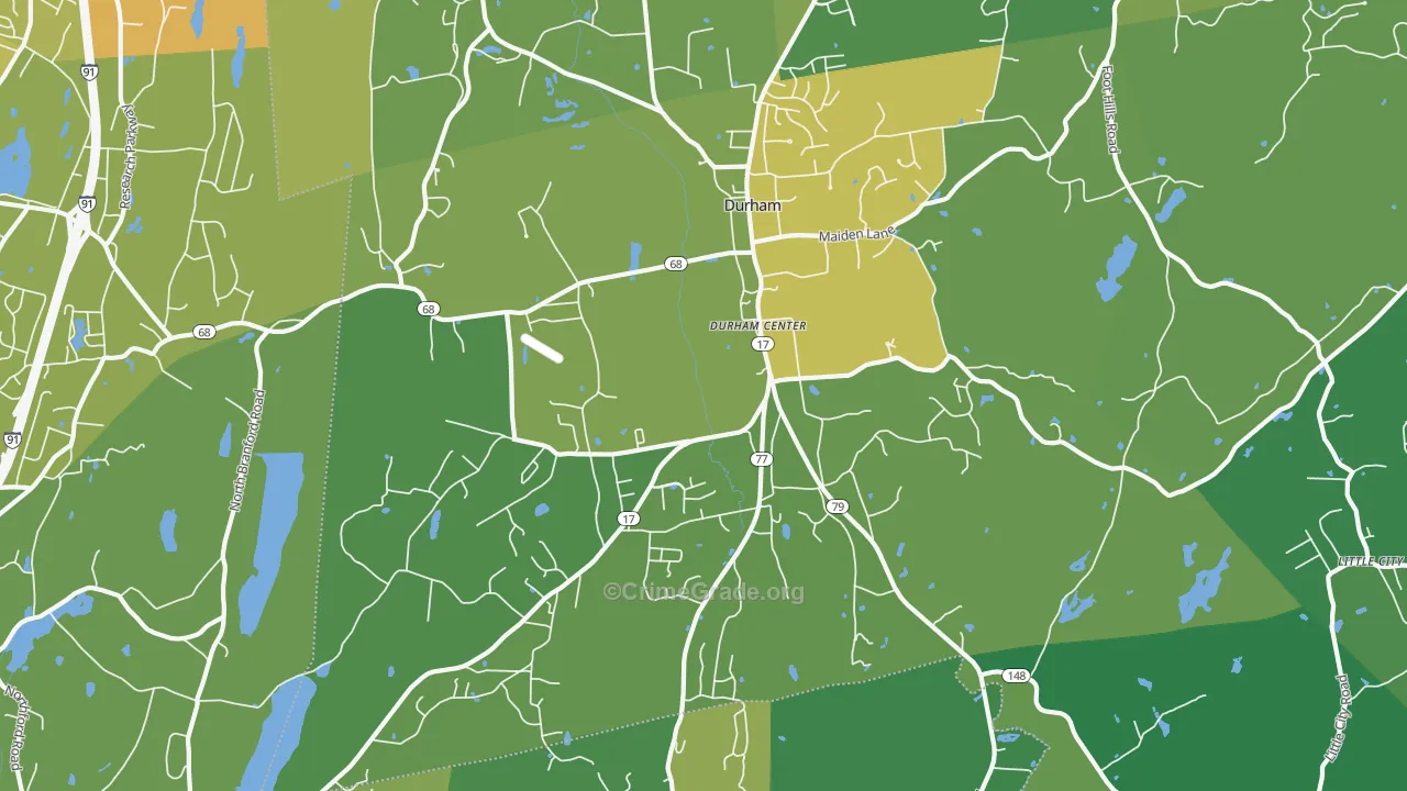 Durham, CT Map of Vehicle Theft Rates