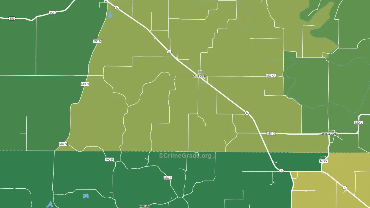 Durham, MO Map of Vehicle Theft Rates