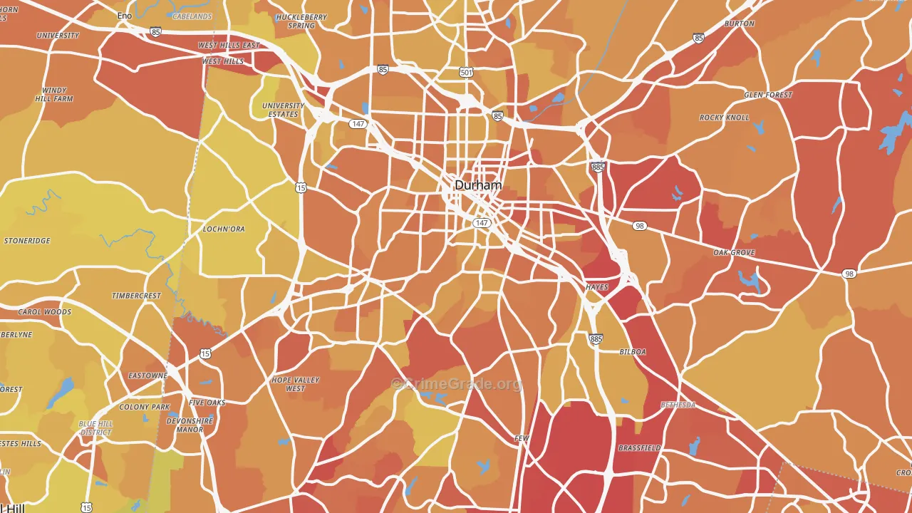 Durham, NC Map of Vehicle Theft Rates