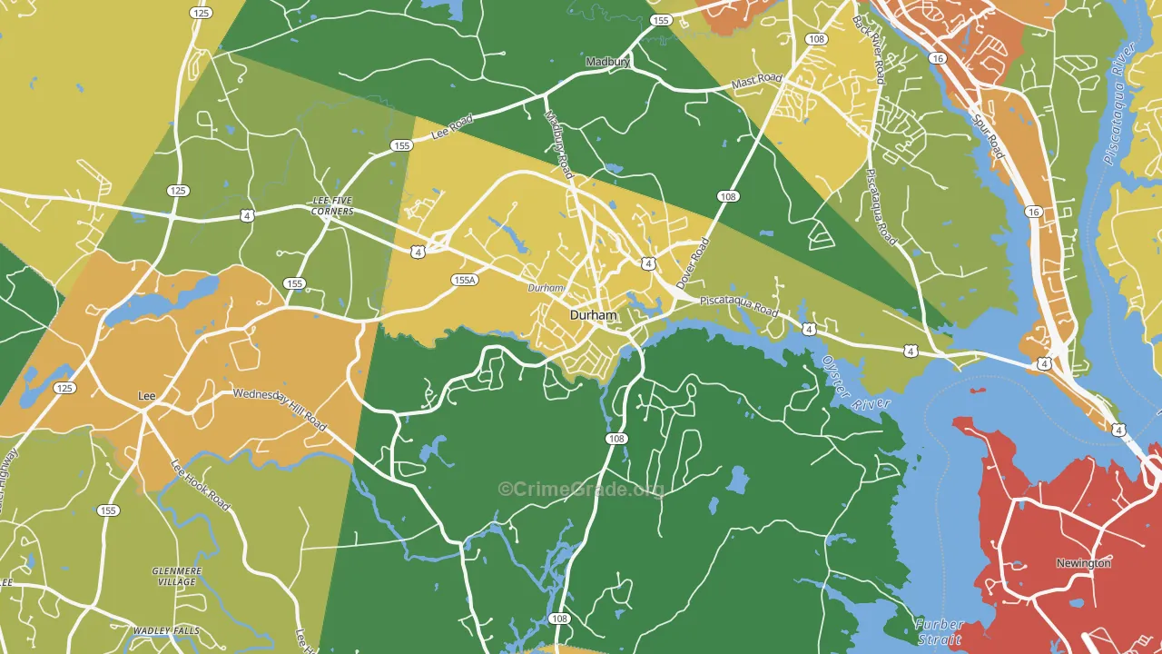Durham, NH Map of Vehicle Theft Rates