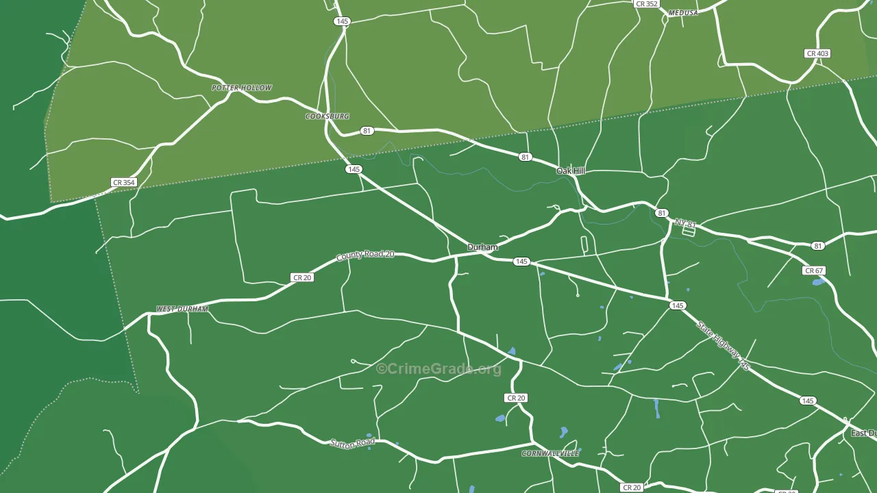 Durham, NY Map of Vehicle Theft Rates