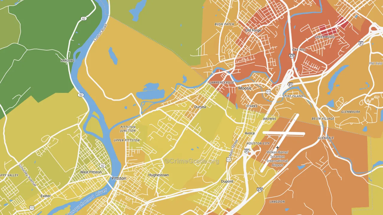 Duryea, PA Map of Vehicle Theft Rates