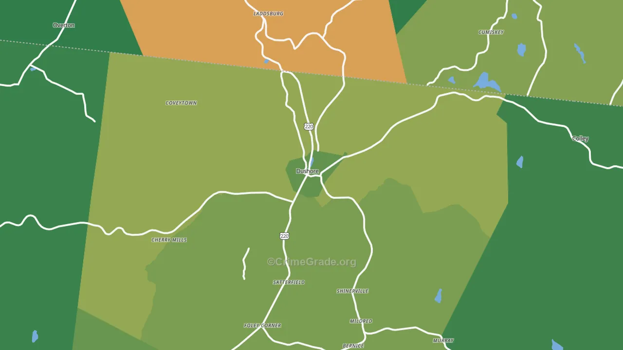 Dushore, PA Map of Vehicle Theft Rates